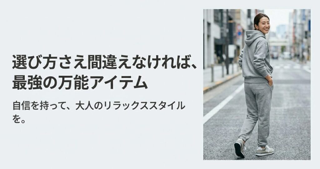 グレーのパーカーとスウェットパンツをセットアップで着こなす後ろ姿