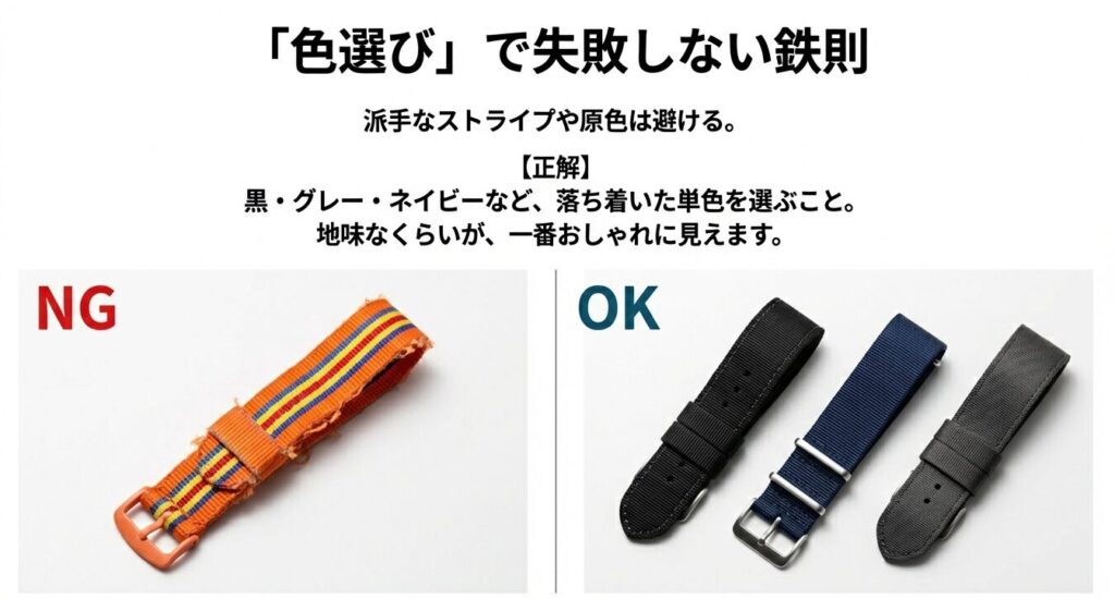 大人におすすめの落ち着いた色のNATOベルト選び（ブラック・グレー・ネイビー）