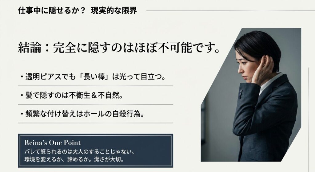 仕事中にインダストリアルピアスを隠すことの難しさとリスク
