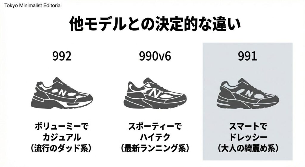 ニューバランス991・992・990v6の決定的な違いとシルエット比較