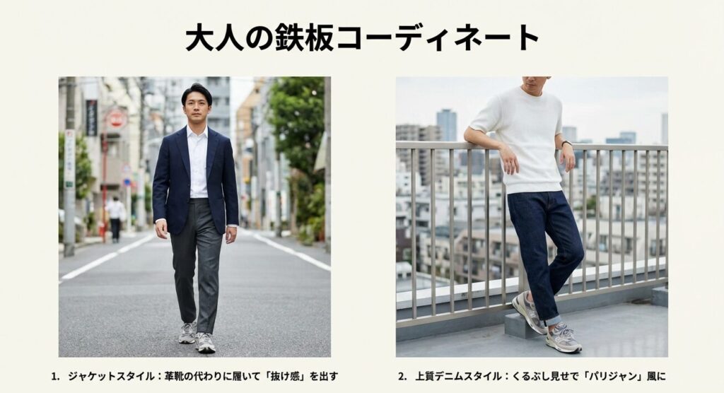 ニューバランス991に合う大人の鉄板コーディネート。ジャケットスタイルと上質デニムスタイル