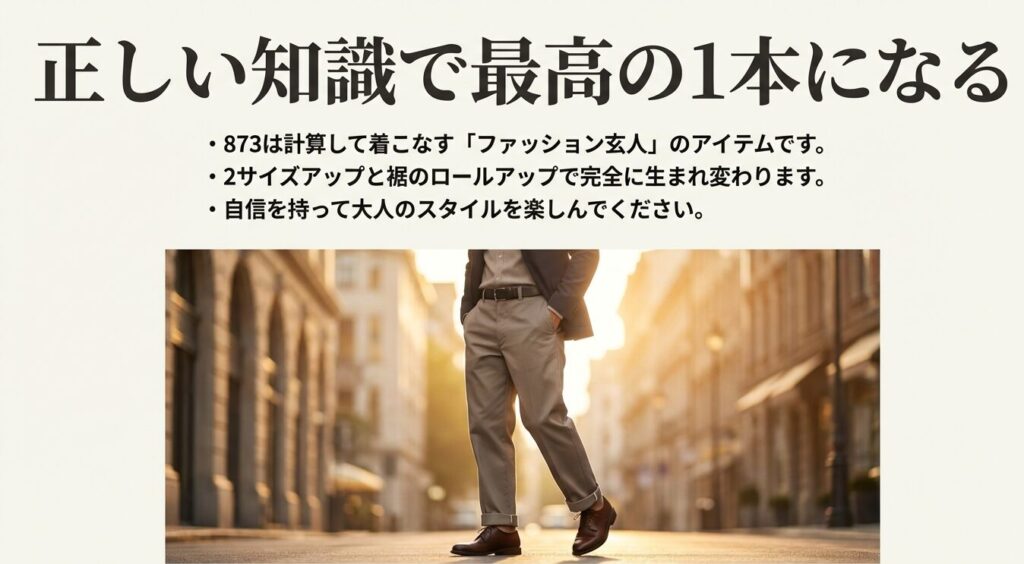 計算されたサイズ選びであなただけの洗練されたスタイルを作り上げるためのメッセージ