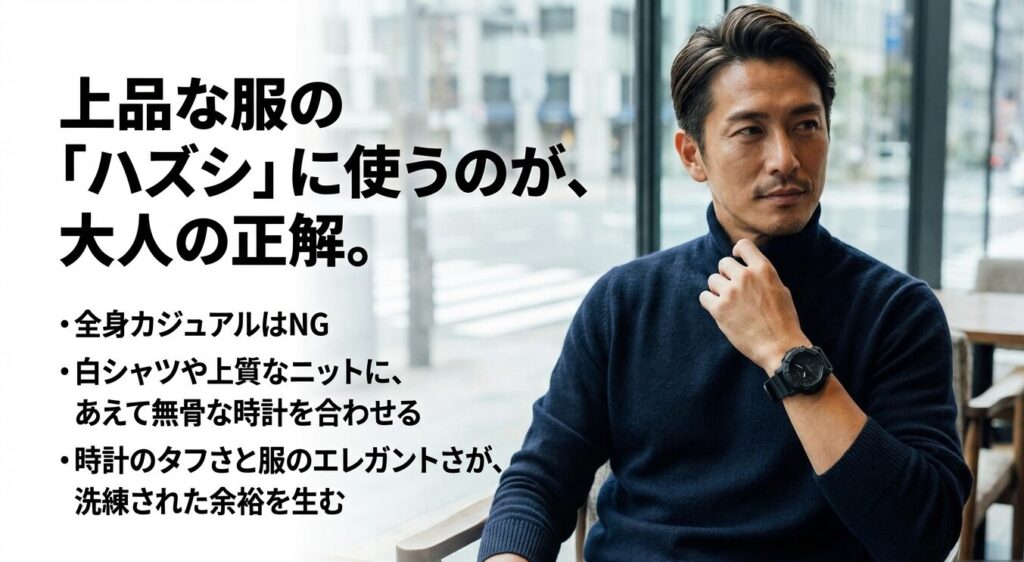 ルミノックスを上品な服のハズシとして使う30代以降の大人のコーディネート術