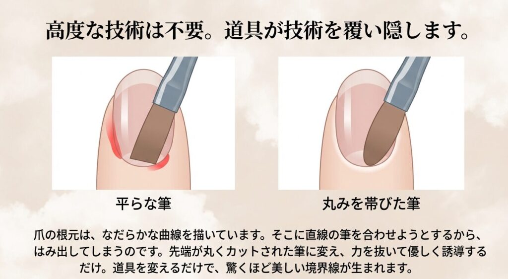 キューティクルラインのはみ出しを防ぐオーバル筆と平筆の違い