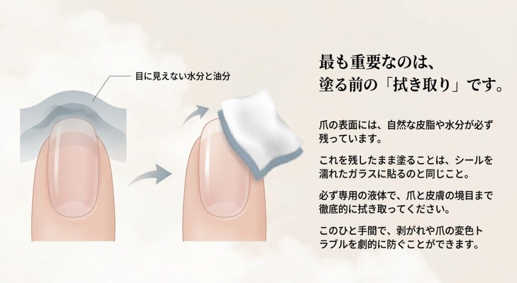 セルフネイルを長持ちさせるプレパレーション(拭き取り)の重要性
