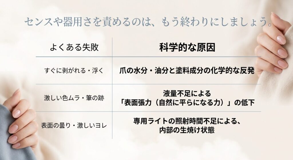 セルフネイルがダサくなるよくある失敗と科学的な原因のメカニズム