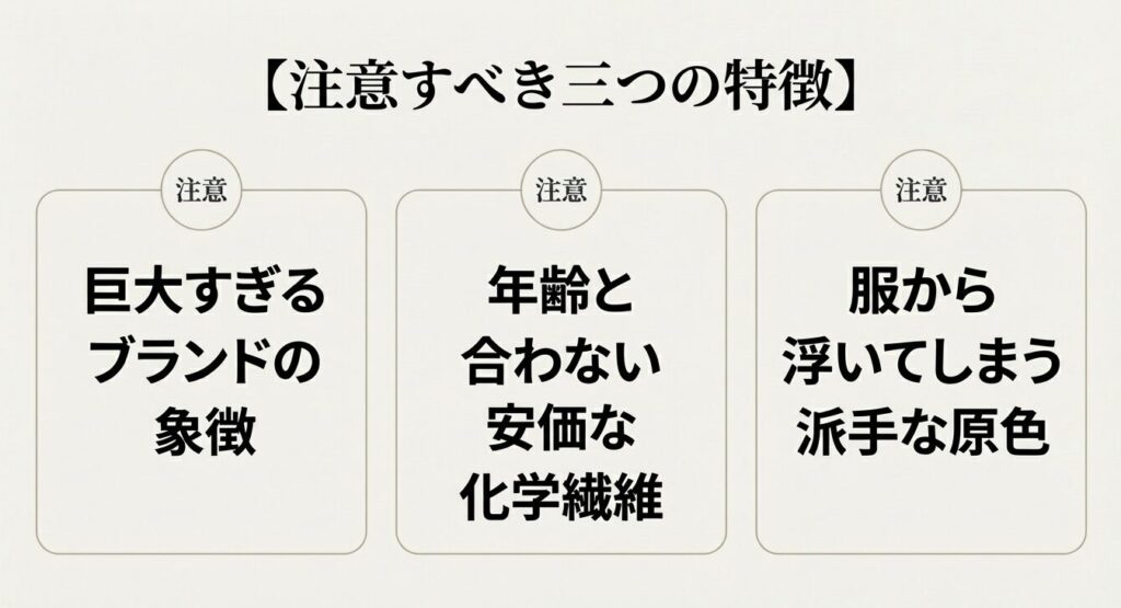 ダサいバッグに見られる注意すべき3つの特徴(巨大なロゴ、安価な素材、派手な原色)