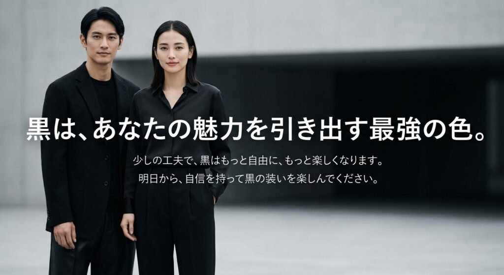 黒はあなたの魅力を引き出す最強の色というメッセージスライド