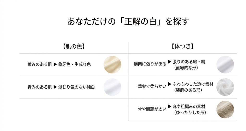 骨格診断別（ストレート・ウェーブ・ナチュラル）、一番似合う白コーデの選び方