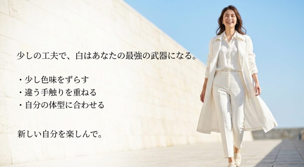 全身白コーデを成功させるための3つの総まとめ