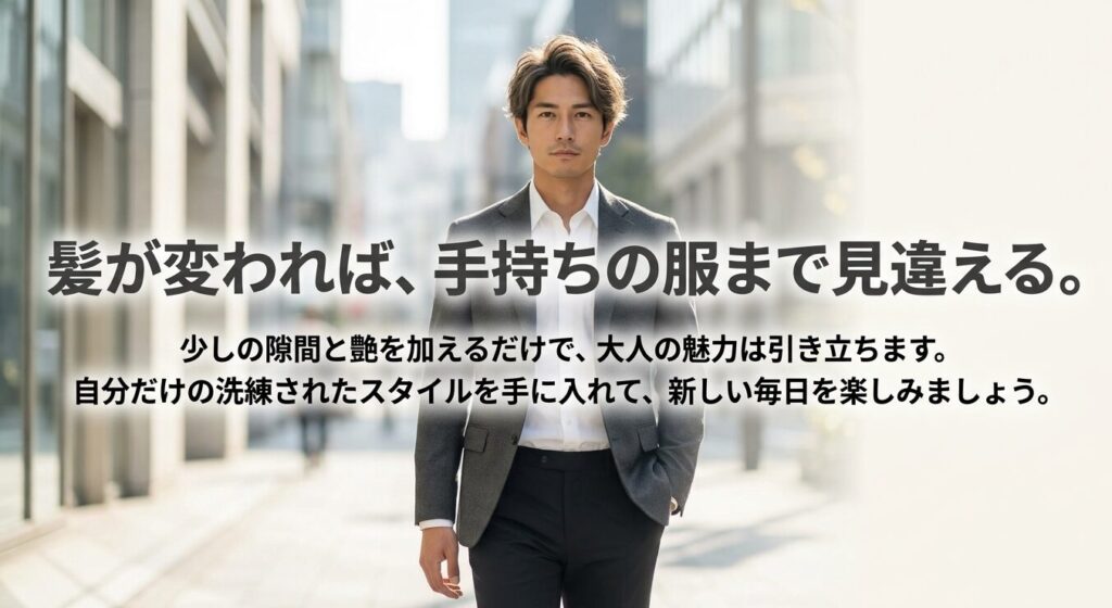 少しの隙間と艶を加えることで大人の魅力が引き立ち、新しい毎日を楽しむ洗練されたスタイルのイメージ