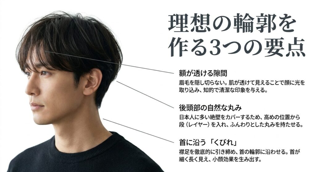 額が透ける隙間、後頭部の自然な丸み、首に沿うくびれという理想のシルエットを作る3つのポイント