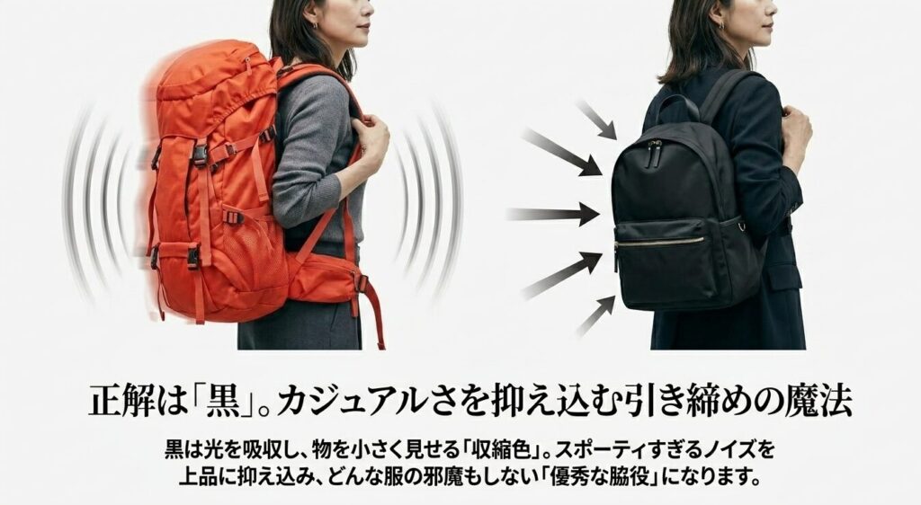 カジュアルさを抑え込む引き締めの魔法である黒色の効果