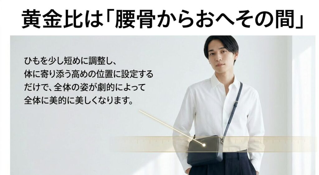 黄金比は「腰骨からおへその間」体に寄り添う高めの位置に設定する