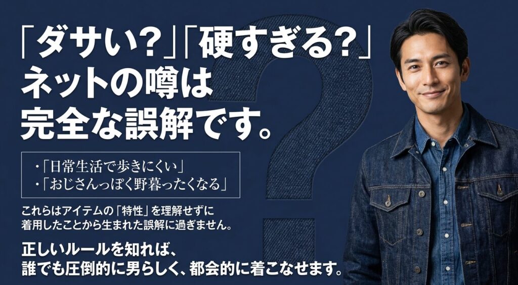 児島ジーンズが日常生活で歩きにくい、野暮ったいといったネットの噂はアイテム特性への誤解であるという解説
