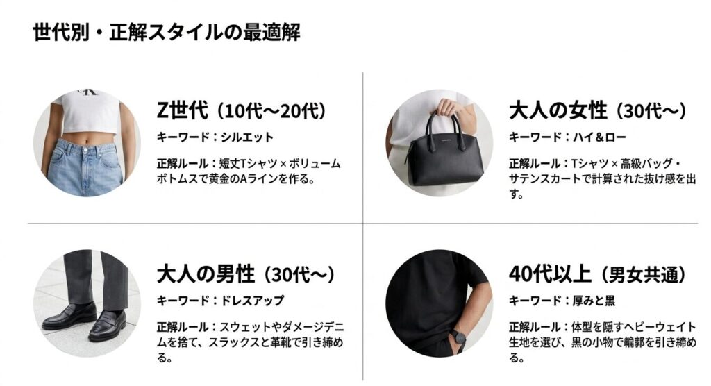 世代別・男女別のカルバンクラインTシャツ正解スタイル一覧表