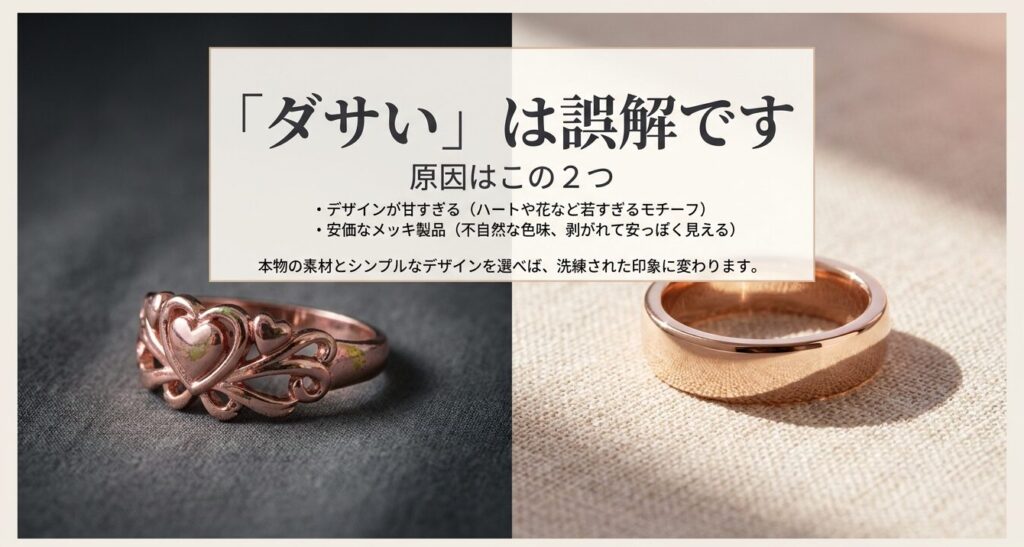 ピンクゴールドがダサいと言われる原因である甘すぎるデザインと安価なメッキ製品についての解説