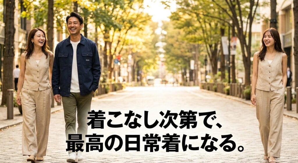ルーカは着こなし次第で最高の日常着になるという、記事の結論をまとめたスライド