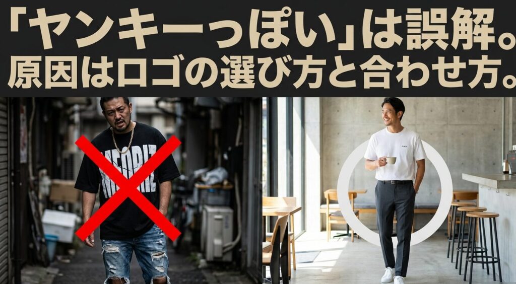 ルーカがヤンキーっぽいというのは誤解であり、原因はロゴの選び方と合わせ方にあることを示すスライド