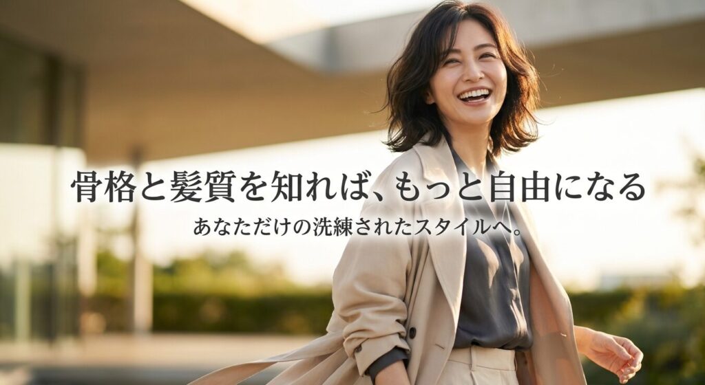 骨格と髪質を知ることで自分だけの洗練されたスタイルが手に入ることを伝えるまとめのスライド