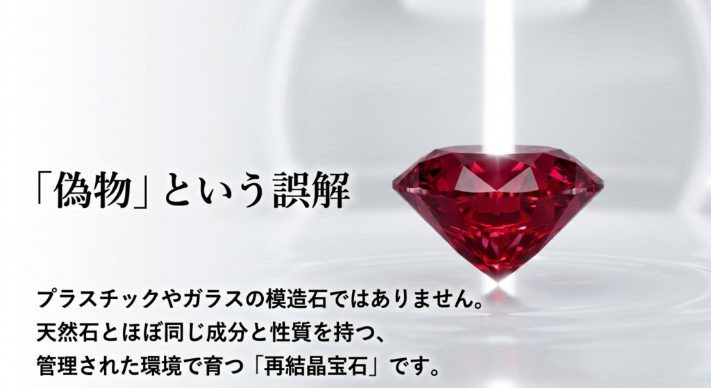 クレサンベールはプラスチックやガラスの模造石ではなく再結晶宝石であることを解説