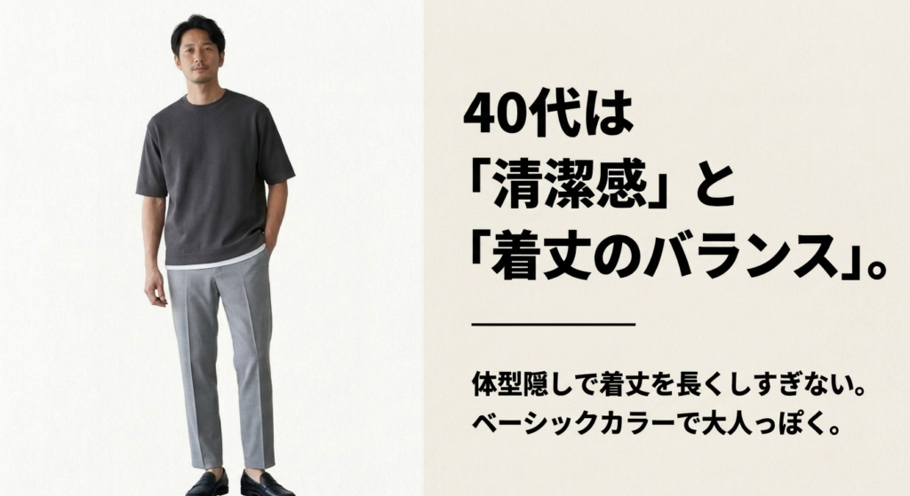 40代男性のフェイクレイヤードは清潔感と着丈のバランスを意識したコーデがおすすめ