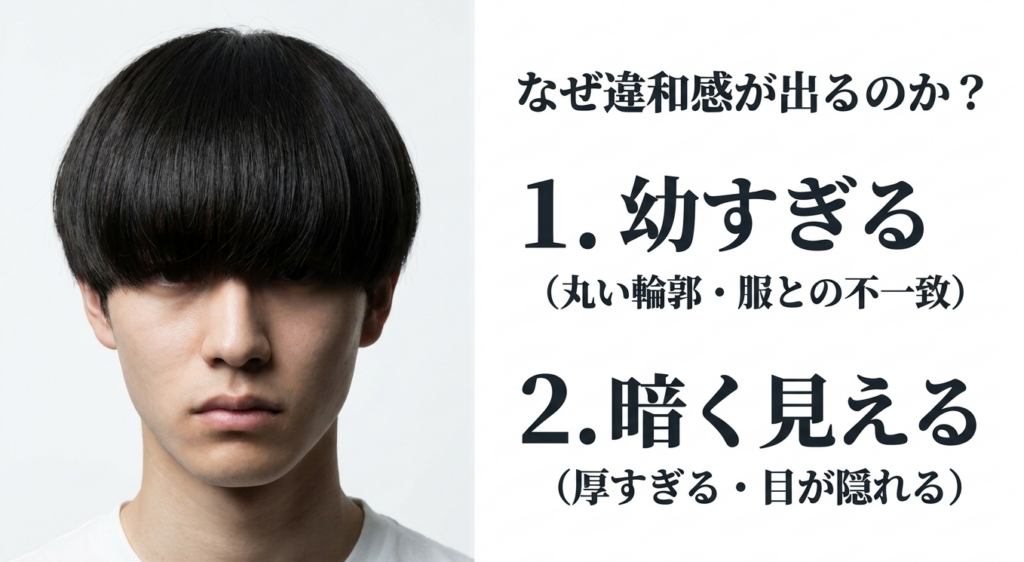 重いぱっつん前髪が幼く見えたり目元を隠して暗く見えたりする原因