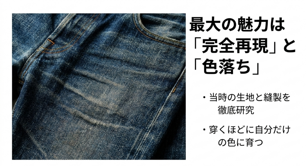 TCBジーンズのヴィンテージ再現と穿き込むことで生まれる色落ちの魅力
