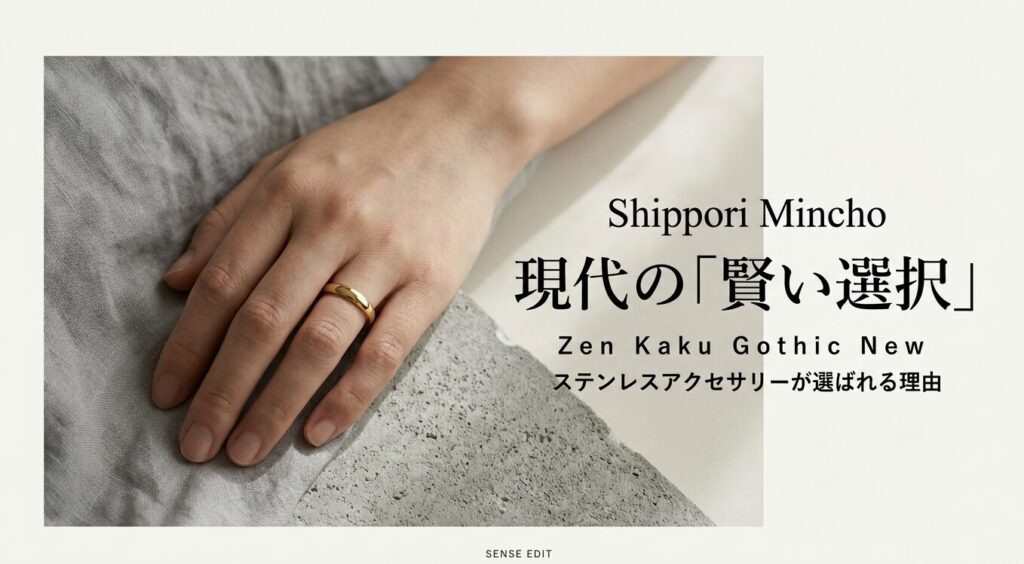 ステンレスアクセサリーのスタイリッシュなイメージ画像と「The Modern Standard」のタイトル文字