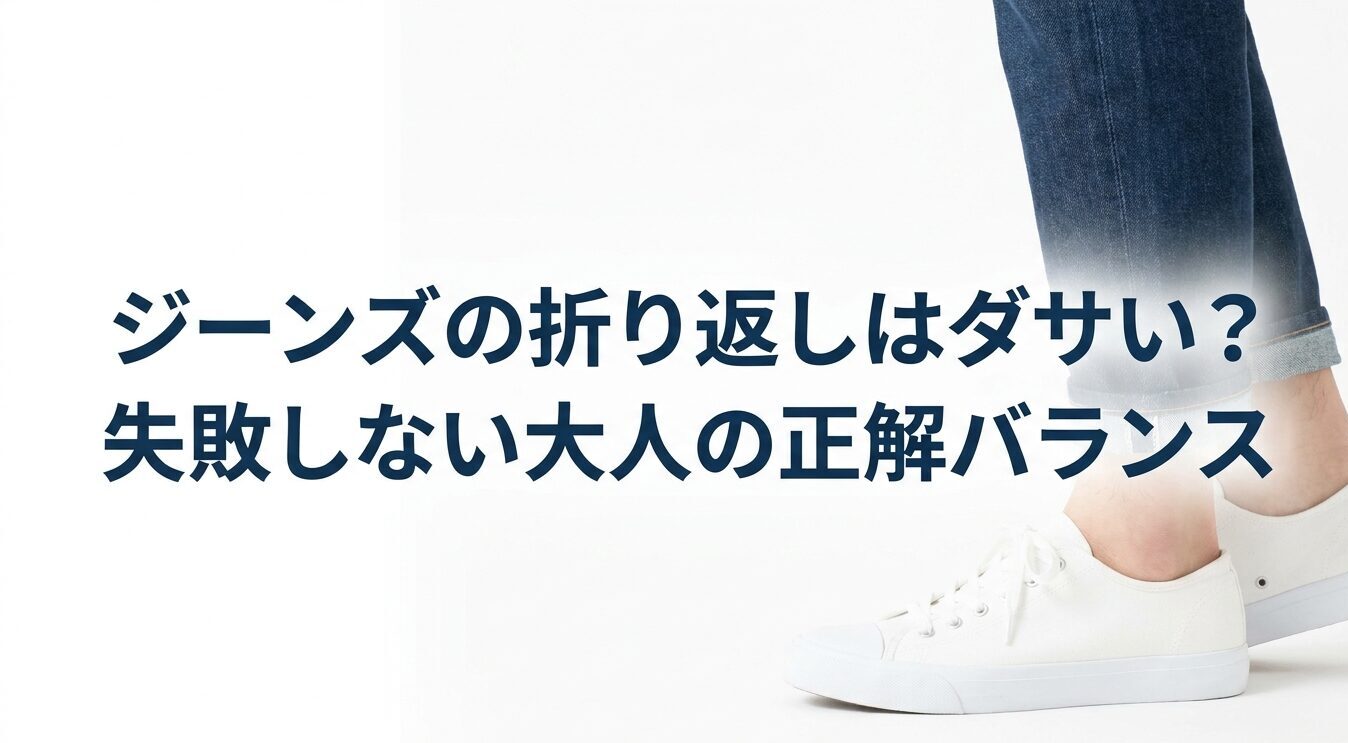 ジーンズのロールアップはダサいという疑問に対し、野暮ったさを抜け出すプロのスタイリング法則を解説するタイトル画像