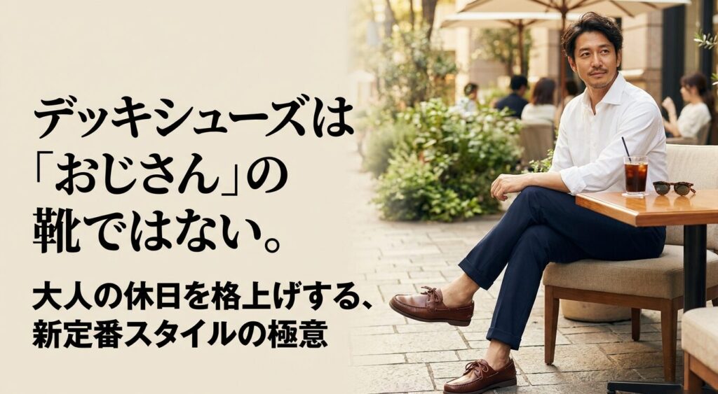 デッキシューズがおじさんっぽくてダサいのかと悩む方に向け、大人コーデで回避するポイントを解説するタイトル画像