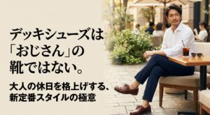 デッキシューズがおじさんっぽくてダサいのかと悩む方に向け、大人コーデで回避するポイントを解説するタイトル画像