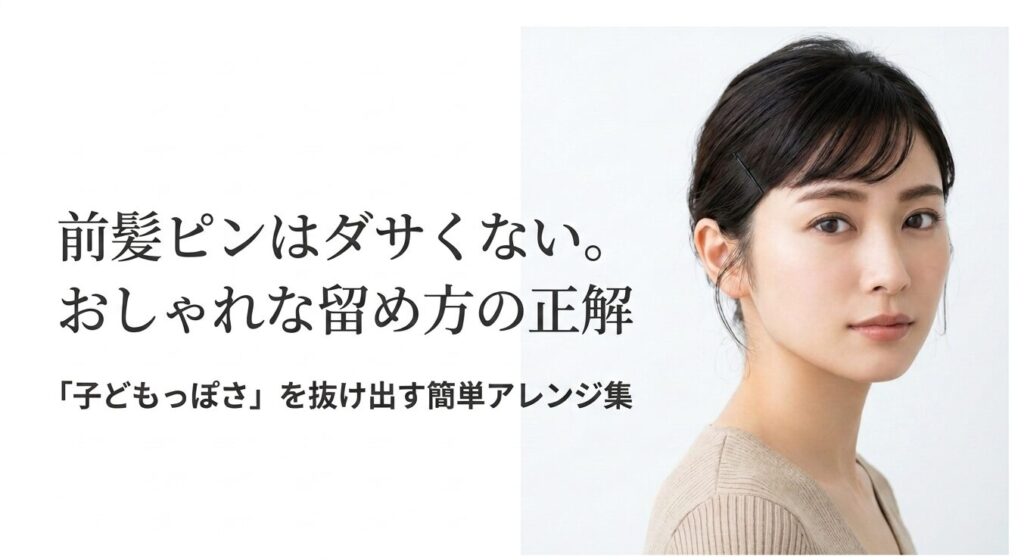 前髪ピンはダサくないことと子どもっぽく見せないおしゃれな留め方を紹介する女性のヘアスタイル